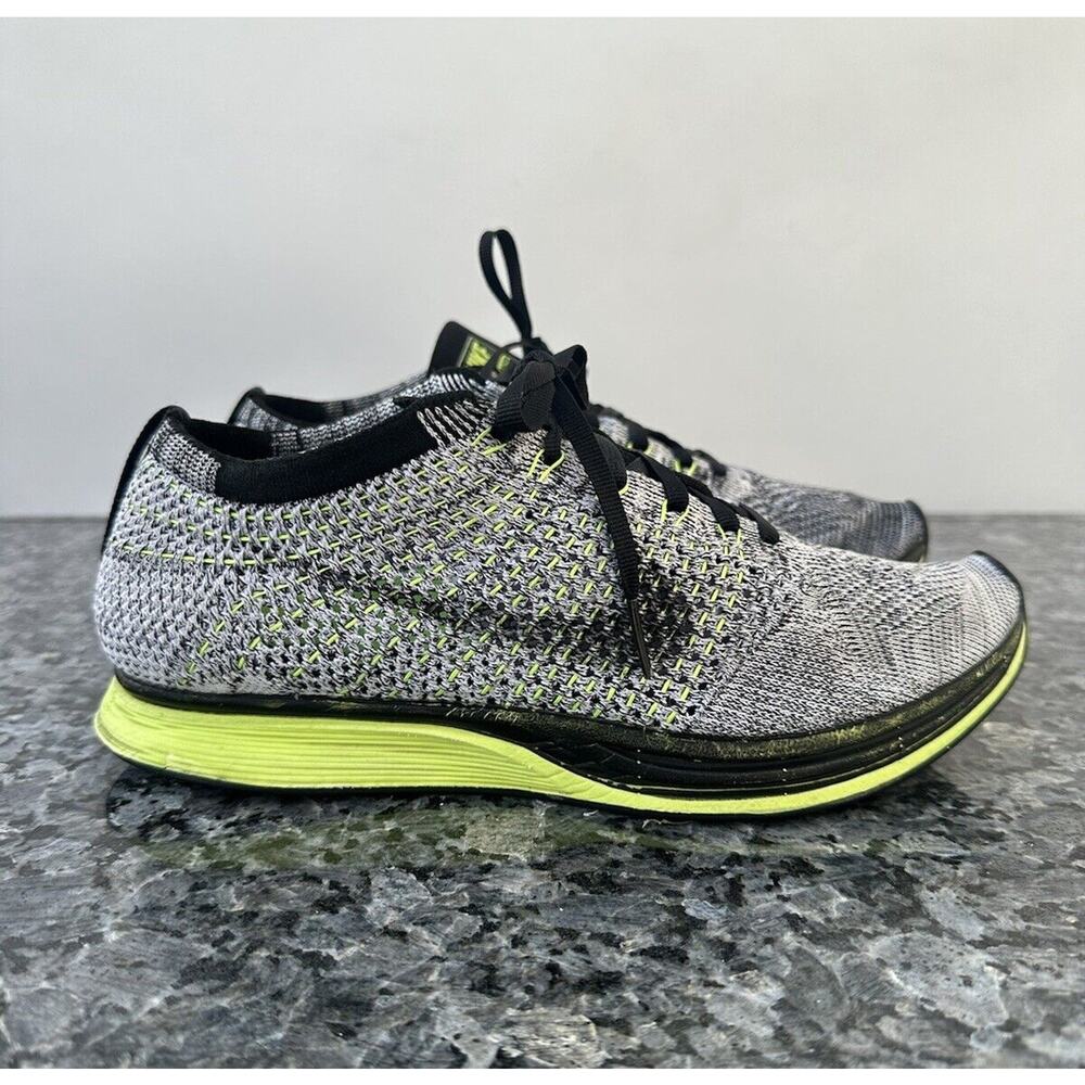 Nike Flyknit Racer Black, Gray & Neon Yellow Running Shoes